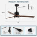 52 in. Outdoor Ceiling Fan with Light for Patio, Waterproof Reversible DC Ceiling Fan, 3 Walnut Wood Blade Wet Rated Outdoor Ceiling Fans-68-ErisView