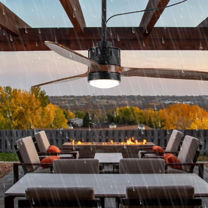 52 in. Outdoor Ceiling Fan with Light for Patio, Waterproof Reversible DC Ceiling Fan, 3 Walnut Wood Blade Wet Rated Outdoor Ceiling Fans-69-ErisView