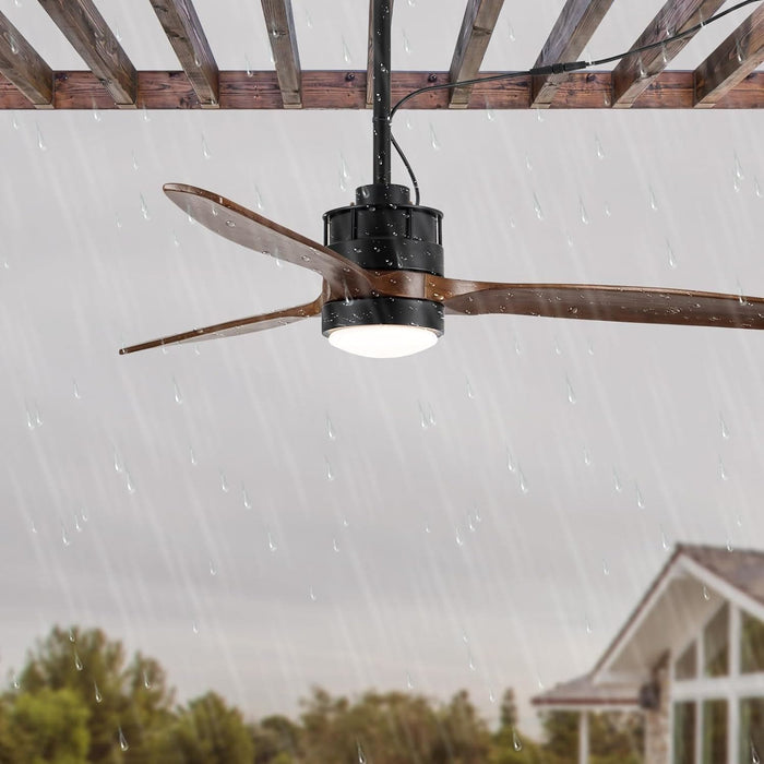 52 in. Outdoor Ceiling Fan with Light for Patio, Waterproof Reversible DC Ceiling Fan, 3 Walnut Wood Blade Wet Rated Outdoor Ceiling Fans-70-ErisView