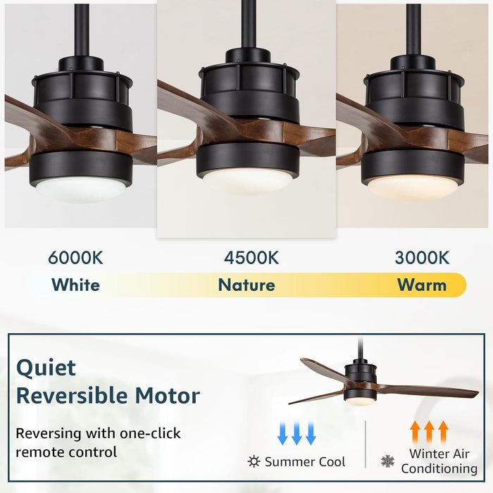 52 in. Outdoor Ceiling Fan with Light for Patio, Waterproof Reversible DC Ceiling Fan, 3 Walnut Wood Blade Wet Rated Outdoor Ceiling Fans-7-ErisView