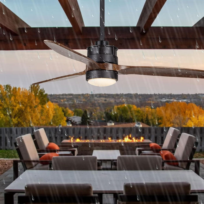 52 in. Outdoor Ceiling Fan with Light for Patio, Waterproof Reversible DC Ceiling Fan, 3 Walnut Wood Blade Wet Rated Outdoor Ceiling Fans-8-ErisView