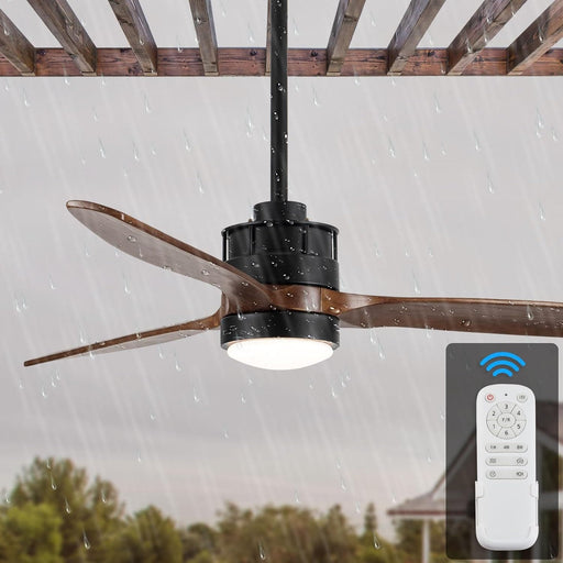 52 in. Outdoor Ceiling Fan with Light for Patio, Waterproof Reversible DC Ceiling Fan, 3 Walnut Wood Blade Wet Rated Outdoor Ceiling Fans-1-ErisView