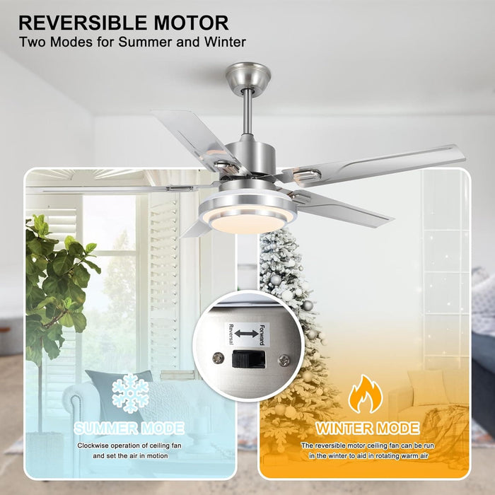 52 in. Outdoor Ceiling Fans Light with Remote for Patio, Stainless Steel Ceiling Fans with LED Light for Pavilion Barn, Warehouse Ceiling Fans-6-ErisView