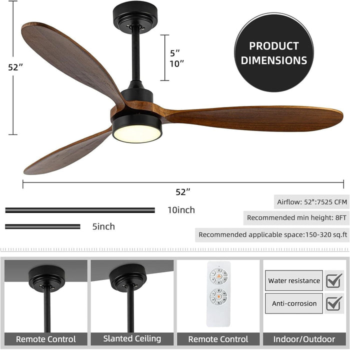52 in. Outdoor Ceiling Fans with Light Remote Control, Low Profile Ceiling Fan for Bedroom Living Room Dining Room-4-ErisView