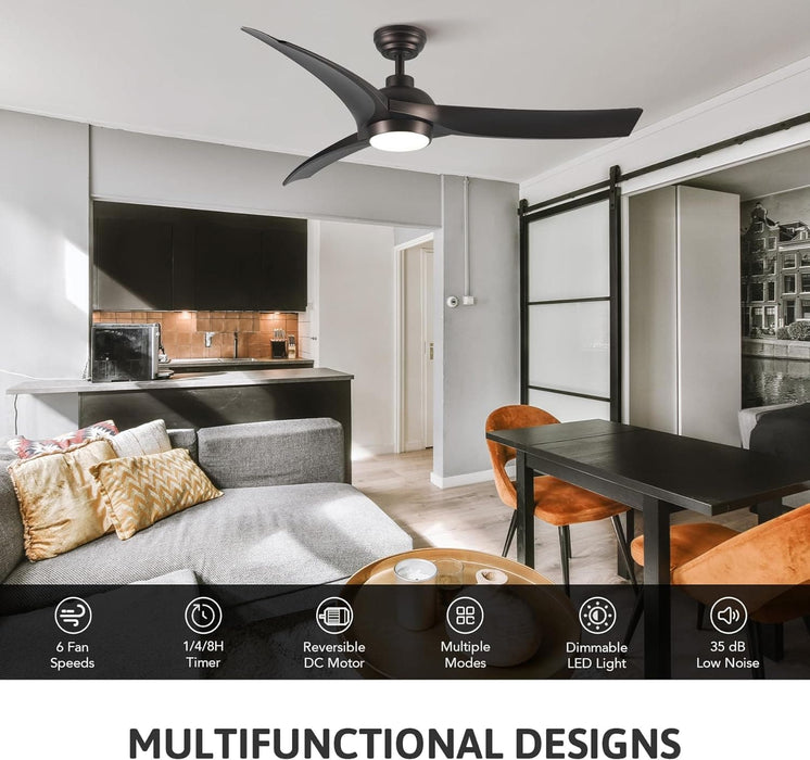 52 in. Outdoor Ceiling Fans with Light and Remote, Indoor Outdoor Reversible Modern Ceiling Fan for Bedroom Patio-27-ErisView
