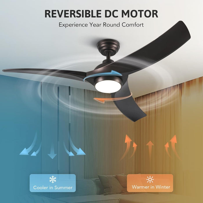 52 in. Outdoor Ceiling Fans with Light and Remote, Indoor Outdoor Reversible Modern Ceiling Fan for Bedroom Patio-31-ErisView