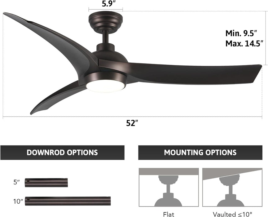 52 in. Outdoor Ceiling Fans with Light and Remote, Indoor Outdoor Reversible Modern Ceiling Fan for Bedroom Patio-33-ErisView