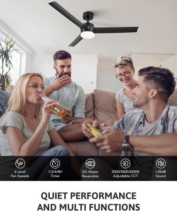 52 in. Outdoor Ceiling Fans with Light and Remote, Indoor Outdoor Reversible Modern Ceiling Fan for Bedroom Patio-35-ErisView