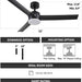 52 in. Outdoor Ceiling Fans with Light and Remote, Indoor Outdoor Reversible Modern Ceiling Fan for Bedroom Patio-41-ErisView