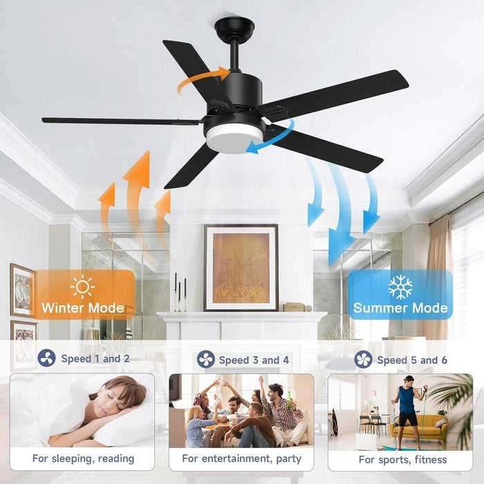 52 in. Outdoor Modern Black Fan, Ceiling Fans with Lights and Remote, Bedroom Ceiling Fans, Porch Fans-12-ErisView