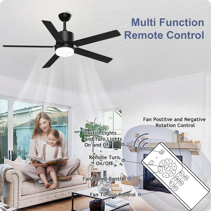 52 in. Outdoor Modern Black Fan, Ceiling Fans with Lights and Remote, Bedroom Ceiling Fans, Porch Fans-13-ErisView