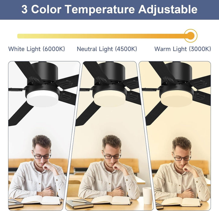 52 in. Outdoor Modern Black Fan, Ceiling Fans with Lights and Remote, Bedroom Ceiling Fans, Porch Fans-14-ErisView
