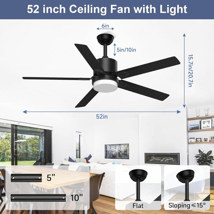 52 in. Outdoor Modern Black Fan, Ceiling Fans with Lights and Remote, Bedroom Ceiling Fans, Porch Fans-16-ErisView