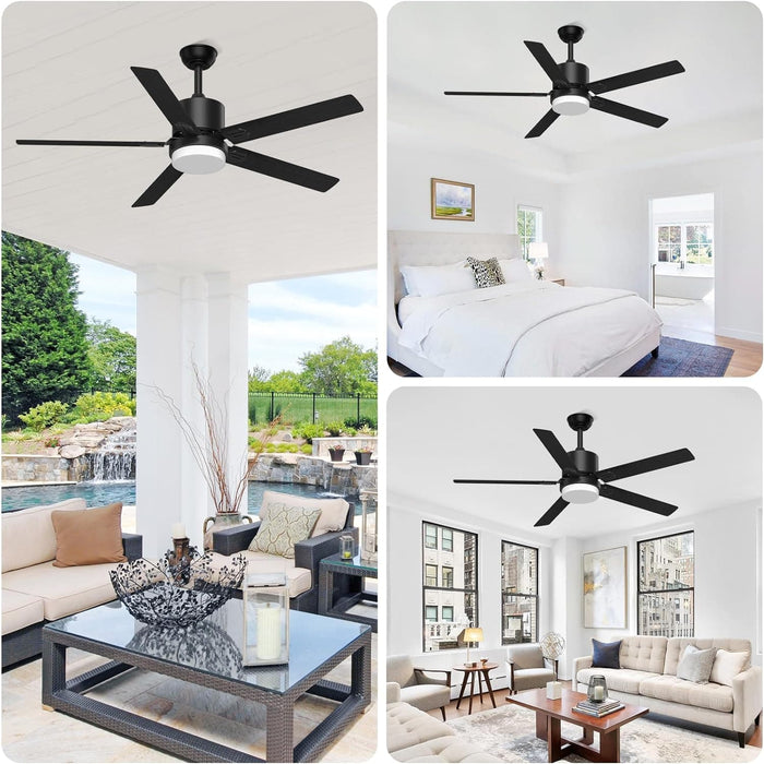 52 in. Outdoor Modern Black Fan, Ceiling Fans with Lights and Remote, Bedroom Ceiling Fans, Porch Fans-17-ErisView
