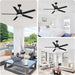 52 in. Outdoor Modern Black Fan, Ceiling Fans with Lights and Remote, Bedroom Ceiling Fans, Porch Fans-17-ErisView