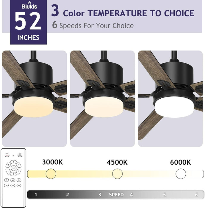 52 in. Outdoor Modern Black Fan, Ceiling Fans with Lights and Remote, Bedroom Ceiling Fans, Porch Fans-21-ErisView