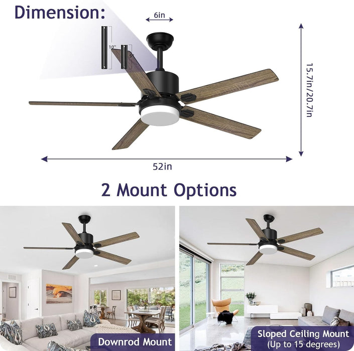 52 in. Outdoor Modern Black Fan, Ceiling Fans with Lights and Remote, Bedroom Ceiling Fans, Porch Fans-22-ErisView