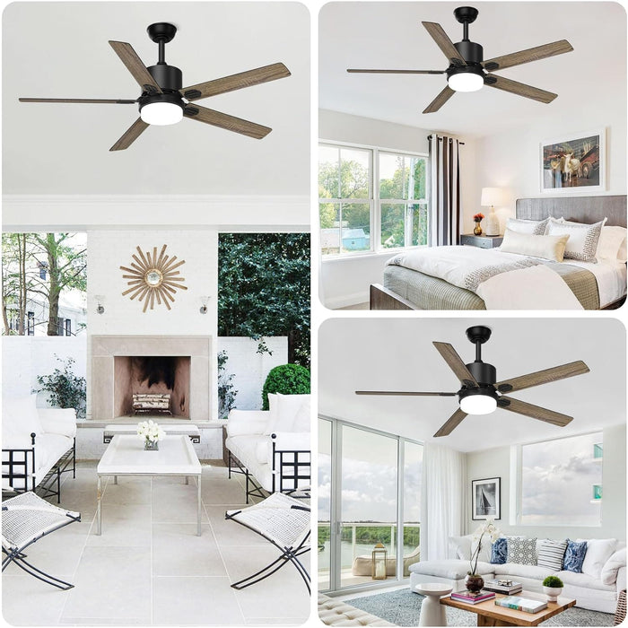 52 in. Outdoor Modern Black Fan, Ceiling Fans with Lights and Remote, Bedroom Ceiling Fans, Porch Fans-23-ErisView