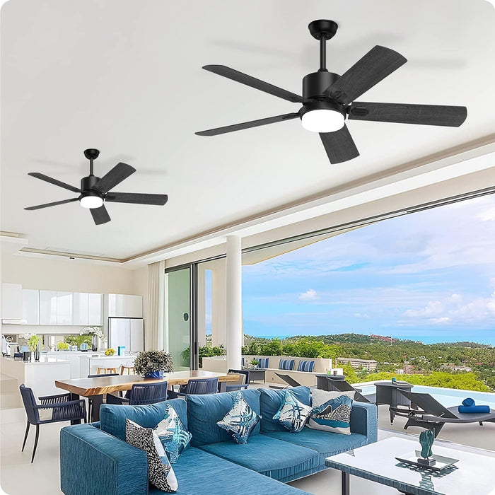 52 in. Outdoor Modern Black Fan, Ceiling Fans with Lights and Remote, Bedroom Ceiling Fans, Porch Fans-26-ErisView