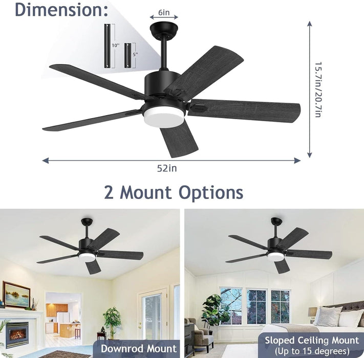 52 in. Outdoor Modern Black Fan, Ceiling Fans with Lights and Remote, Bedroom Ceiling Fans, Porch Fans-30-ErisView