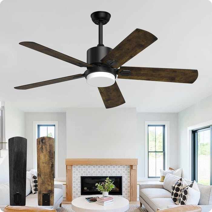 52 in. Outdoor Modern Black Fan, Ceiling Fans with Lights and Remote, Bedroom Ceiling Fans, Porch Fans-33-ErisView