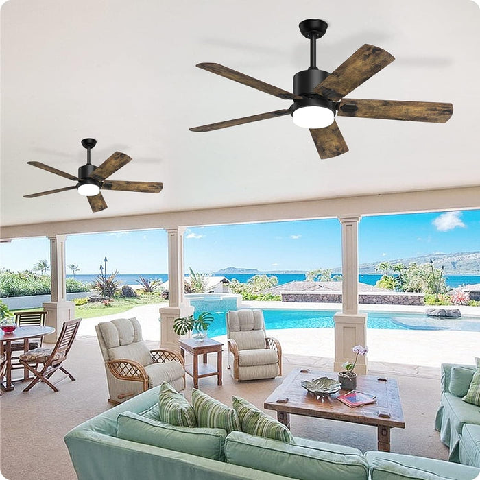 52 in. Outdoor Modern Black Fan, Ceiling Fans with Lights and Remote, Bedroom Ceiling Fans, Porch Fans-34-ErisView