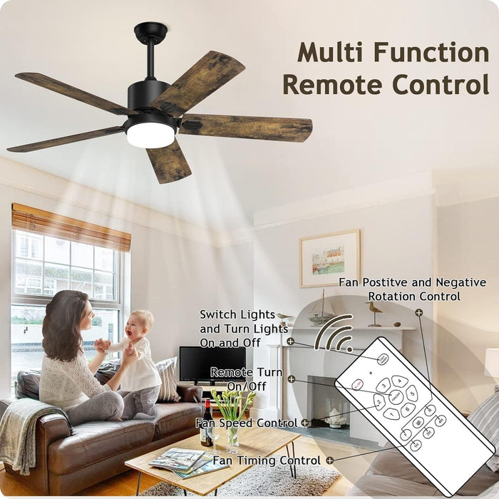 52 in. Outdoor Modern Black Fan, Ceiling Fans with Lights and Remote, Bedroom Ceiling Fans, Porch Fans-35-ErisView