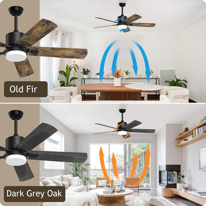 52 in. Outdoor Modern Black Fan, Ceiling Fans with Lights and Remote, Bedroom Ceiling Fans, Porch Fans-36-ErisView