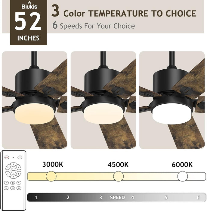 52 in. Outdoor Modern Black Fan, Ceiling Fans with Lights and Remote, Bedroom Ceiling Fans, Porch Fans-37-ErisView