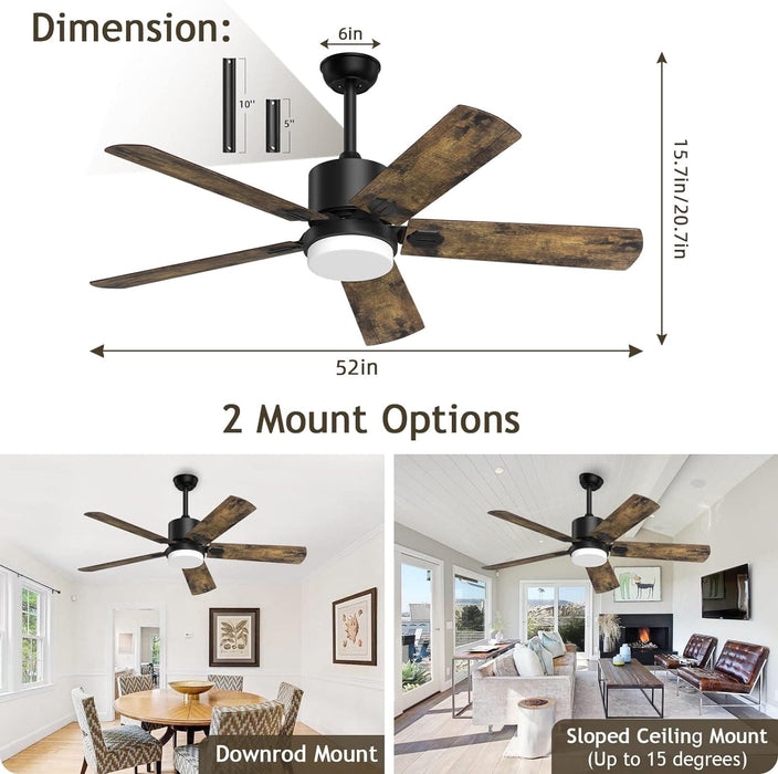 52 in. Outdoor Modern Black Fan, Ceiling Fans with Lights and Remote, Bedroom Ceiling Fans, Porch Fans-38-ErisView