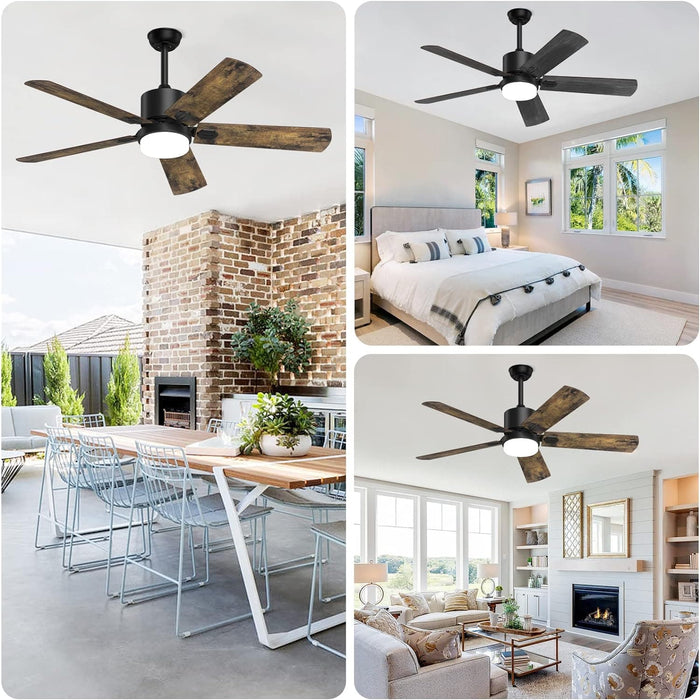 52 in. Outdoor Modern Black Fan, Ceiling Fans with Lights and Remote, Bedroom Ceiling Fans, Porch Fans-39-ErisView