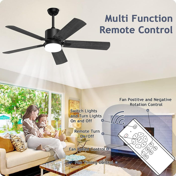 52 in. Outdoor Modern Black Fan, Ceiling Fans with Lights and Remote, Bedroom Ceiling Fans, Porch Fans-3-ErisView