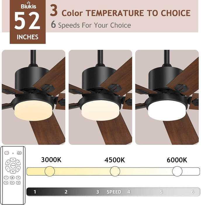 52 in. Outdoor Modern Black Fan, Ceiling Fans with Lights and Remote, Bedroom Ceiling Fans, Porch Fans-44-ErisView