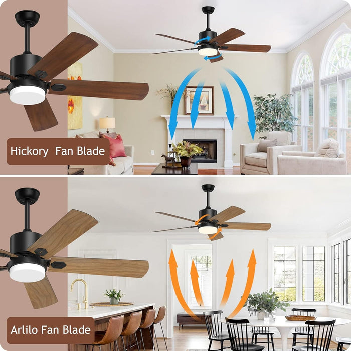 52 in. Outdoor Modern Black Fan, Ceiling Fans with Lights and Remote, Bedroom Ceiling Fans, Porch Fans-45-ErisView