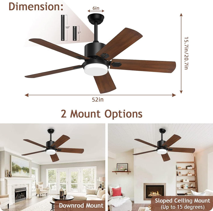 52 in. Outdoor Modern Black Fan, Ceiling Fans with Lights and Remote, Bedroom Ceiling Fans, Porch Fans-46-ErisView