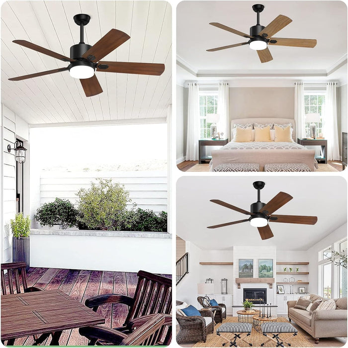 52 in. Outdoor Modern Black Fan, Ceiling Fans with Lights and Remote, Bedroom Ceiling Fans, Porch Fans-47-ErisView