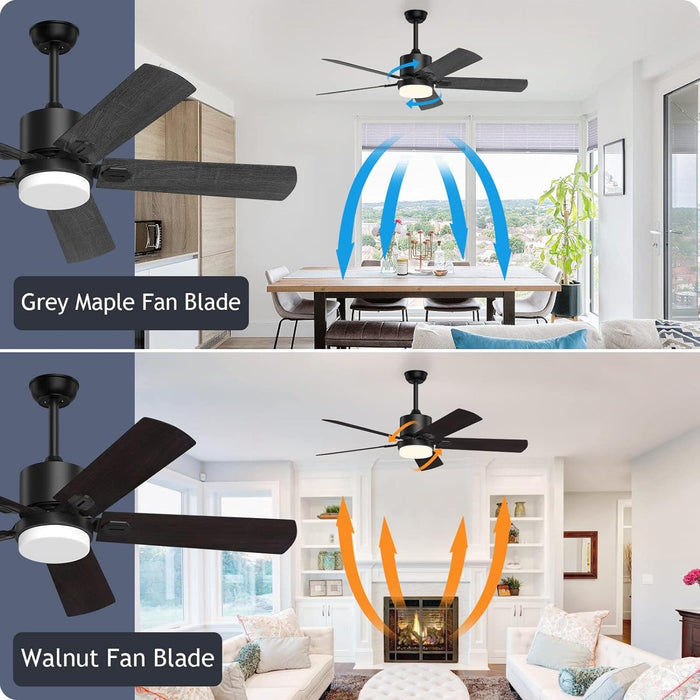 52 in. Outdoor Modern Black Fan, Ceiling Fans with Lights and Remote, Bedroom Ceiling Fans, Porch Fans-4-ErisView
