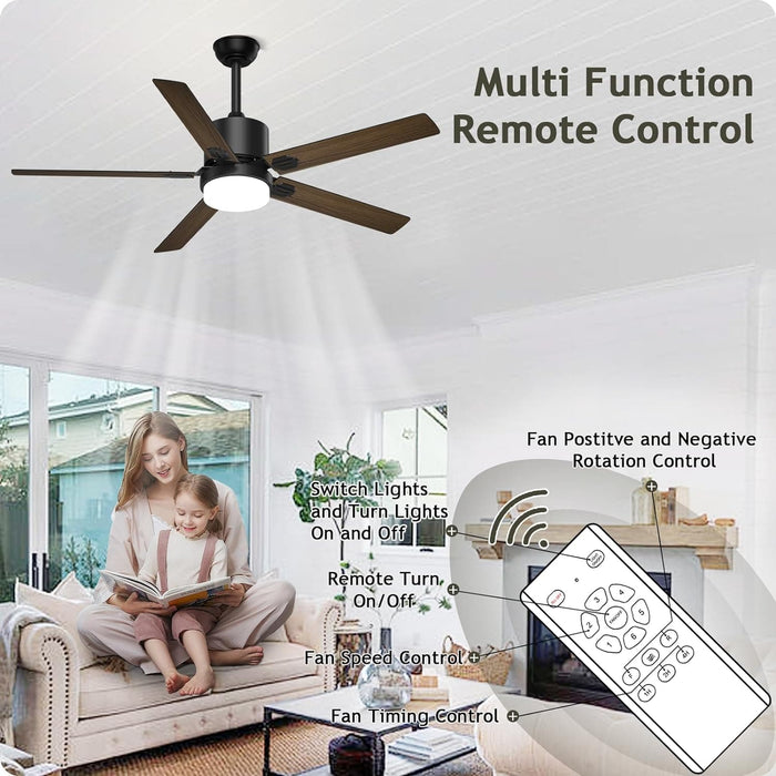 52 in. Outdoor Modern Black Fan, Ceiling Fans with Lights and Remote, Bedroom Ceiling Fans, Porch Fans-50-ErisView