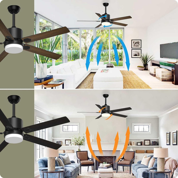 52 in. Outdoor Modern Black Fan, Ceiling Fans with Lights and Remote, Bedroom Ceiling Fans, Porch Fans-51-ErisView