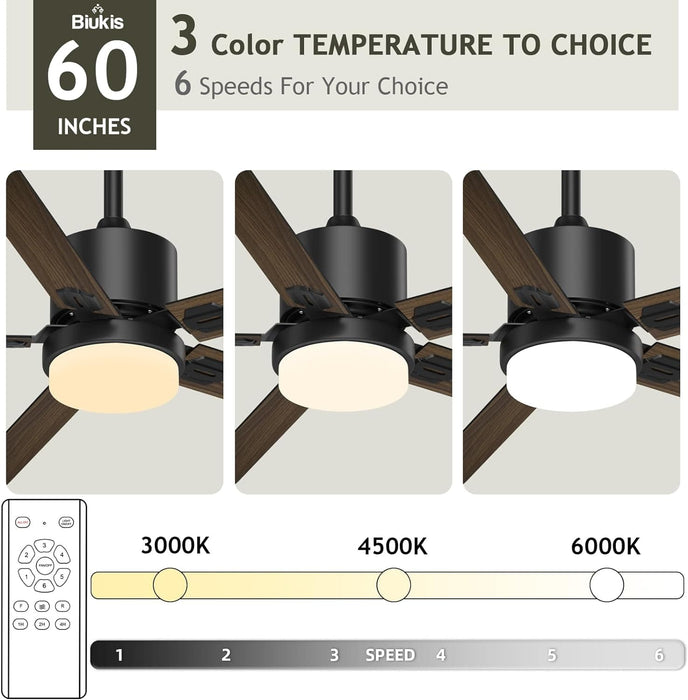 52 in. Outdoor Modern Black Fan, Ceiling Fans with Lights and Remote, Bedroom Ceiling Fans, Porch Fans-52-ErisView