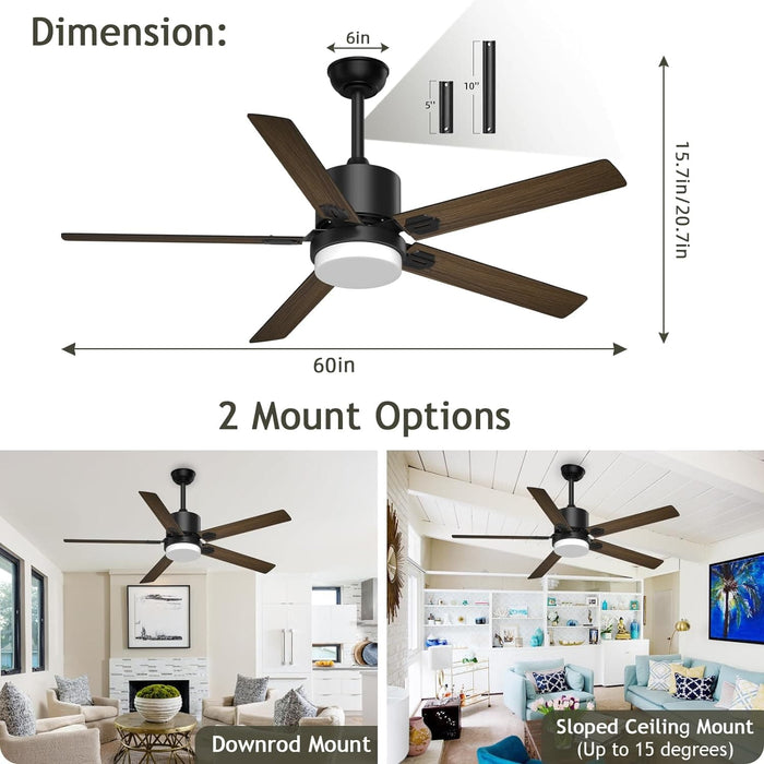 52 in. Outdoor Modern Black Fan, Ceiling Fans with Lights and Remote, Bedroom Ceiling Fans, Porch Fans-53-ErisView