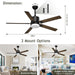 52 in. Outdoor Modern Black Fan, Ceiling Fans with Lights and Remote, Bedroom Ceiling Fans, Porch Fans-53-ErisView