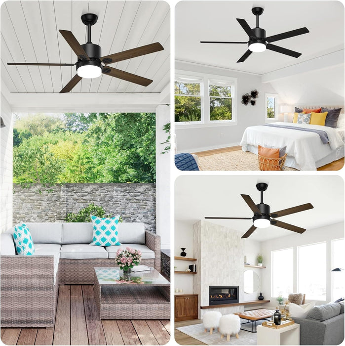 52 in. Outdoor Modern Black Fan, Ceiling Fans with Lights and Remote, Bedroom Ceiling Fans, Porch Fans-54-ErisView