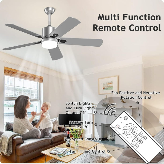 52 in. Outdoor Modern Black Fan, Ceiling Fans with Lights and Remote, Bedroom Ceiling Fans, Porch Fans-57-ErisView