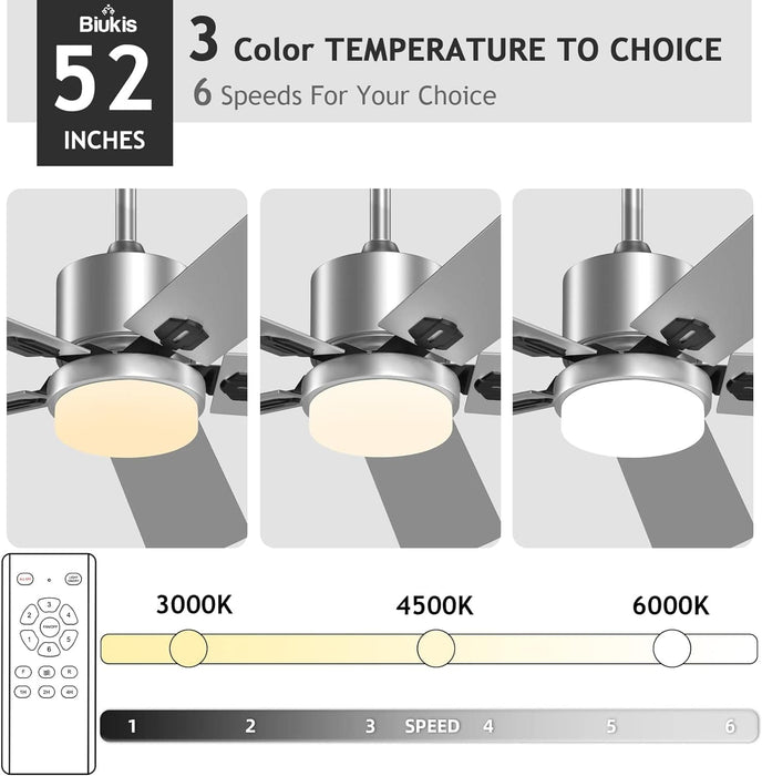 52 in. Outdoor Modern Black Fan, Ceiling Fans with Lights and Remote, Bedroom Ceiling Fans, Porch Fans-59-ErisView