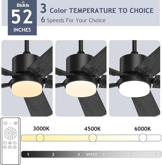 52 in. Outdoor Modern Black Fan, Ceiling Fans with Lights and Remote, Bedroom Ceiling Fans, Porch Fans-5-ErisView