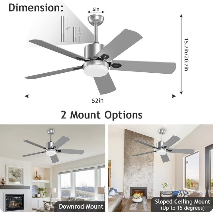 52 in. Outdoor Modern Black Fan, Ceiling Fans with Lights and Remote, Bedroom Ceiling Fans, Porch Fans-60-ErisView