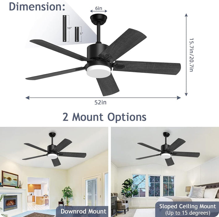 52 in. Outdoor Modern Black Fan, Ceiling Fans with Lights and Remote, Bedroom Ceiling Fans, Porch Fans-6-ErisView