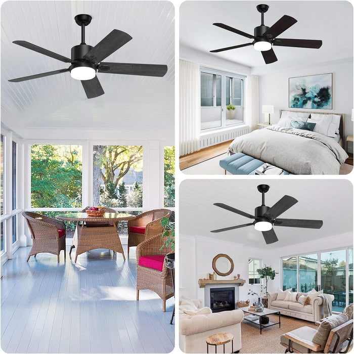 52 in. Outdoor Modern Black Fan, Ceiling Fans with Lights and Remote, Bedroom Ceiling Fans, Porch Fans-7-ErisView