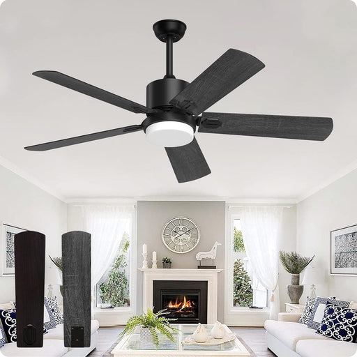 52 in. Outdoor Modern Black Fan, Ceiling Fans with Lights and Remote, Bedroom Ceiling Fans, Porch Fans-1-ErisView